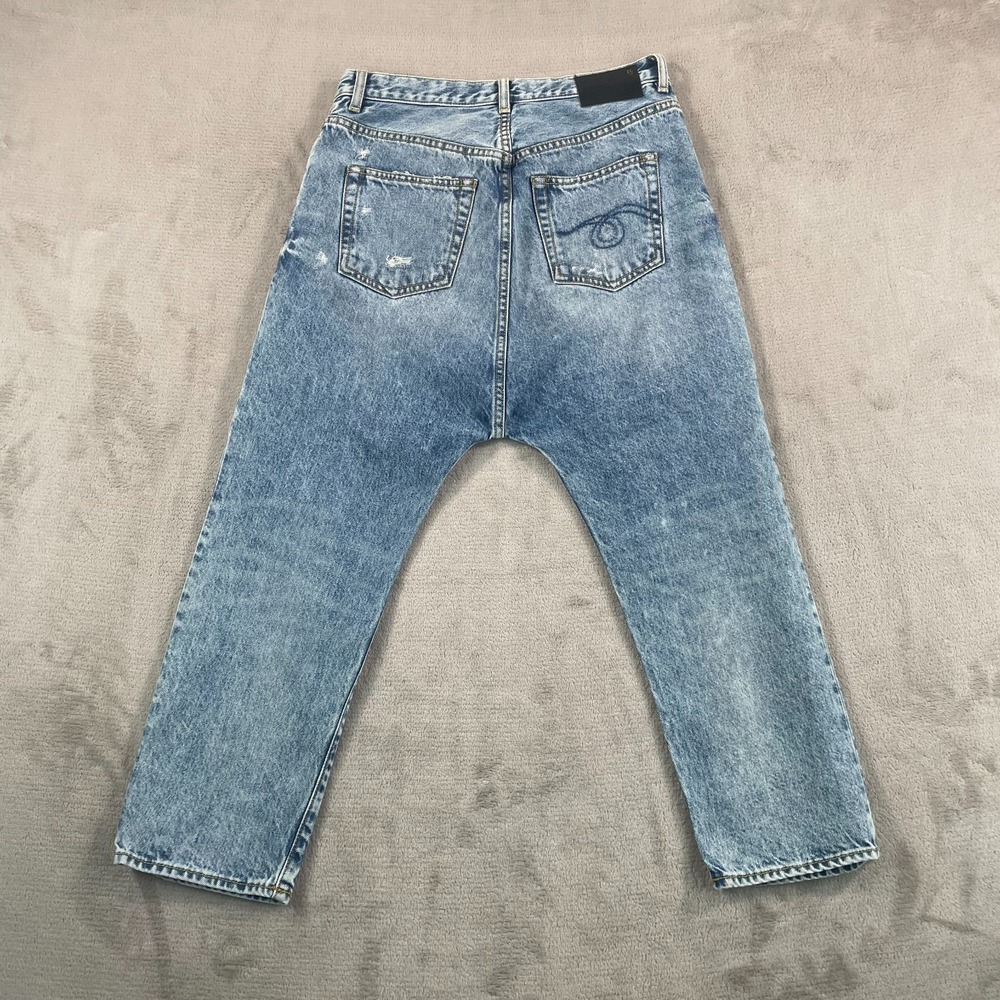 R13 Tailored Drop Jeans in Bain Blue Women 28 (Tag 24) Distressed Denim Italy - Picture 7 of 14